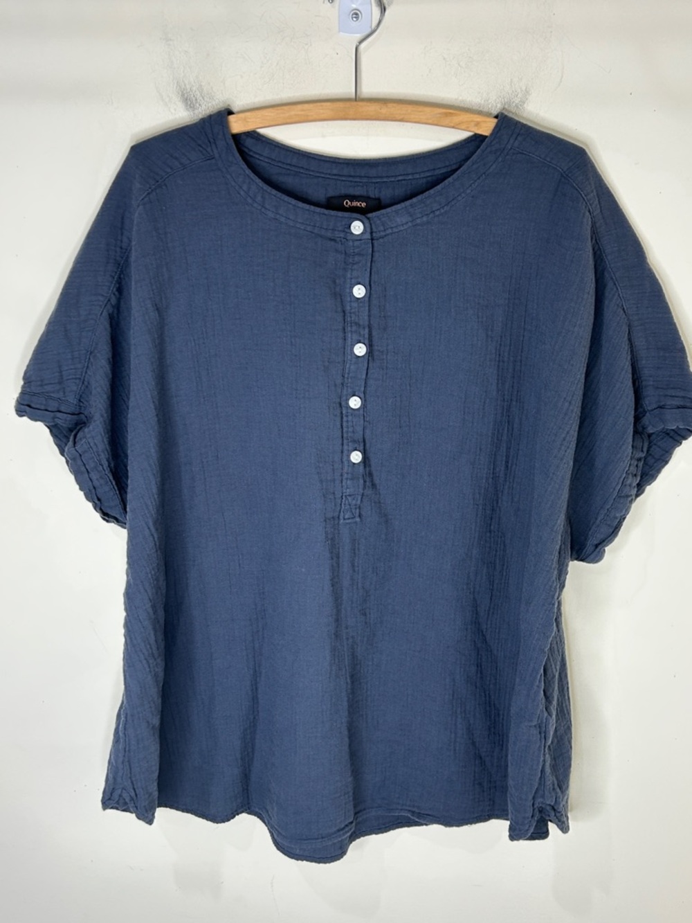 QUINCE 100% Organic Cotton Gauze Roll Sleeve Shirt Indigo Blue Size 3X - Picture 16 of 16